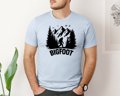 brand:Bella Canvas|color:Light Blue|Retro Bigfoot Silhouette Pixel Art Graphic T-Shirt