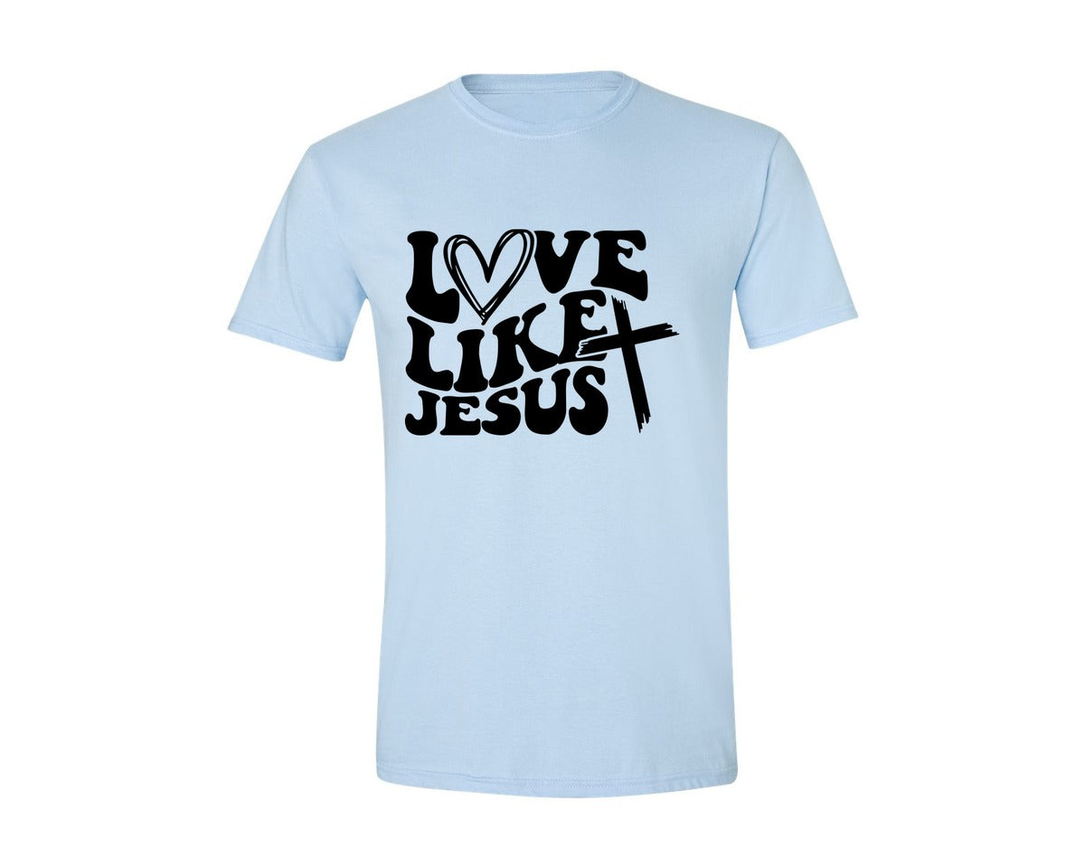 brand:Generic|color:Light Blue|Love Like Jesus Wavy 2 Graphic T-Shirt