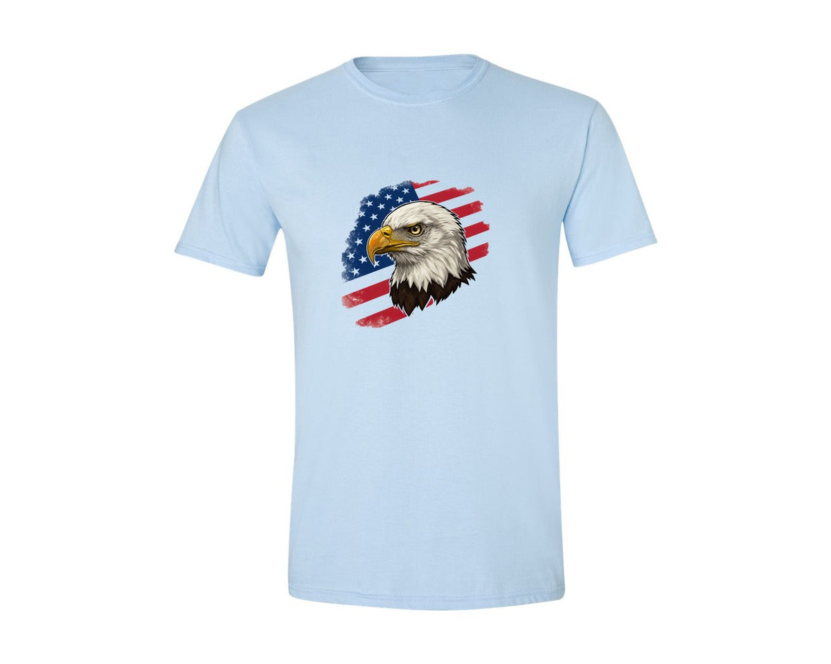 brand:Generic|color:Light Blue|American Eagle With Flag Patriotic Graphic T-Shirt