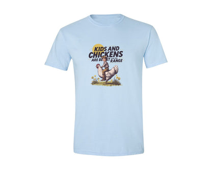 brand:Generic|color:Light Blue|Kids And Chickens Vintage Farm Graphic T-Shirt