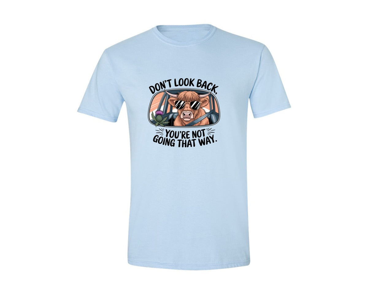 brand:Generic|color:Light Blue|Dont Look Back Highland Cow Graphic T-Shirt