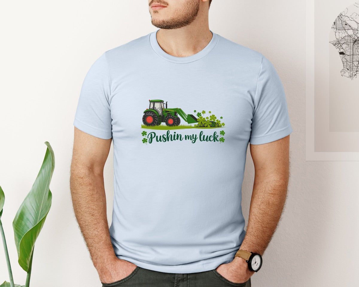 brand:Bella Canvas|color:Light Blue|Pushin My Luck St Patricks Day 3 Graphic T-Shirt