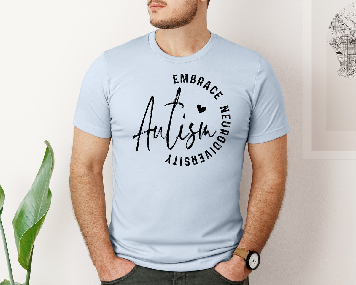 brand:Bella Canvas|color:Light Blue|Embrace Neurodiversity Autism Graphic T-Shirt