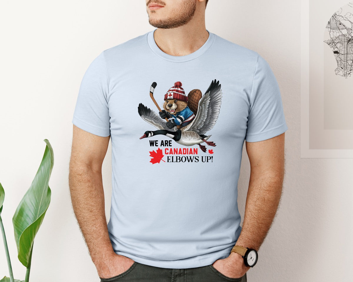 brand:Bella Canvas|color:Light Blue|We Are Canada Elbows Up 2 Graphic T-Shirt