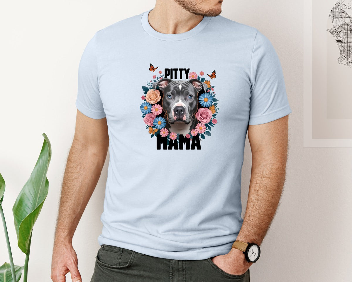 brand:Bella Canvas|color:Light Blue|Pitty Mama Cute Pitbull Dog 3 Graphic T-Shirt