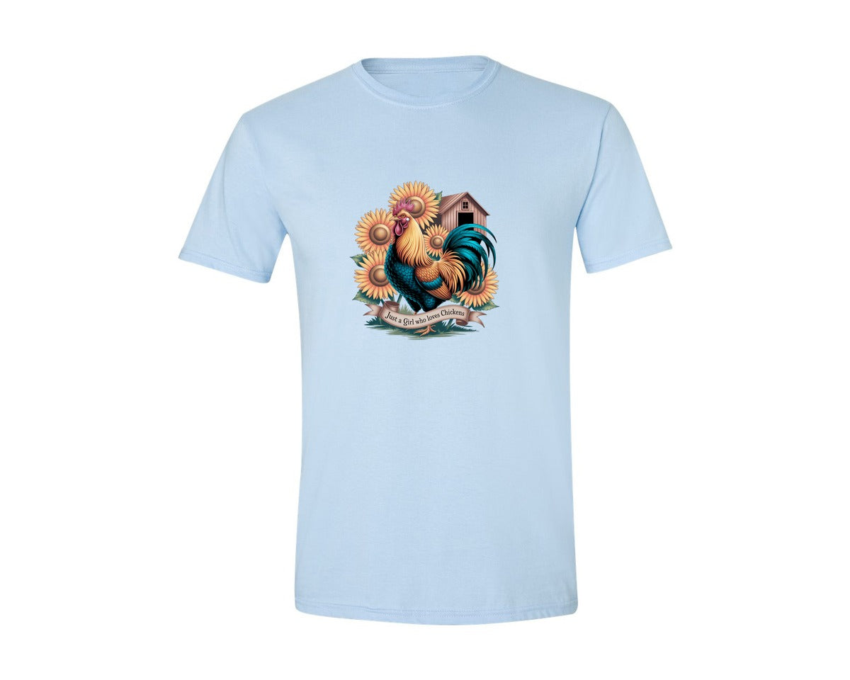 brand:Generic|color:Light Blue|Just A Girl Who Loves Chickens 10 Graphic T-Shirt