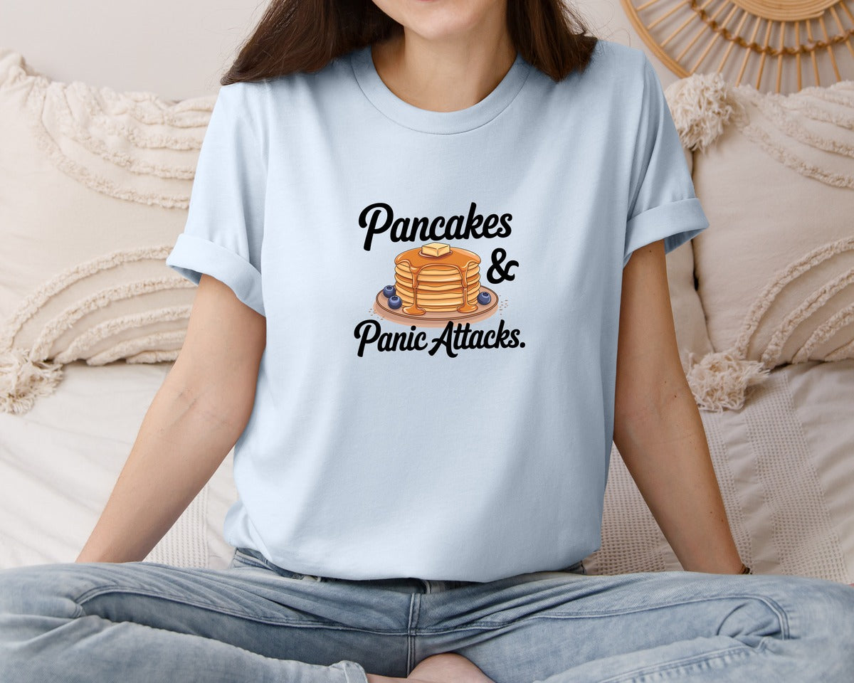 brand:Bella Canvas|color:Light Blue|Pancakes Panic Attacks Graphic T-Shirt