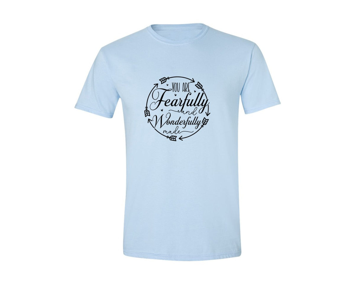 brand:Generic|color:Light Blue|You Are Fearfully And Sleeve Design Graphic T-Shirt
