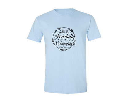 brand:Generic|color:Light Blue|You Are Fearfully And Sleeve Design Graphic T-Shirt