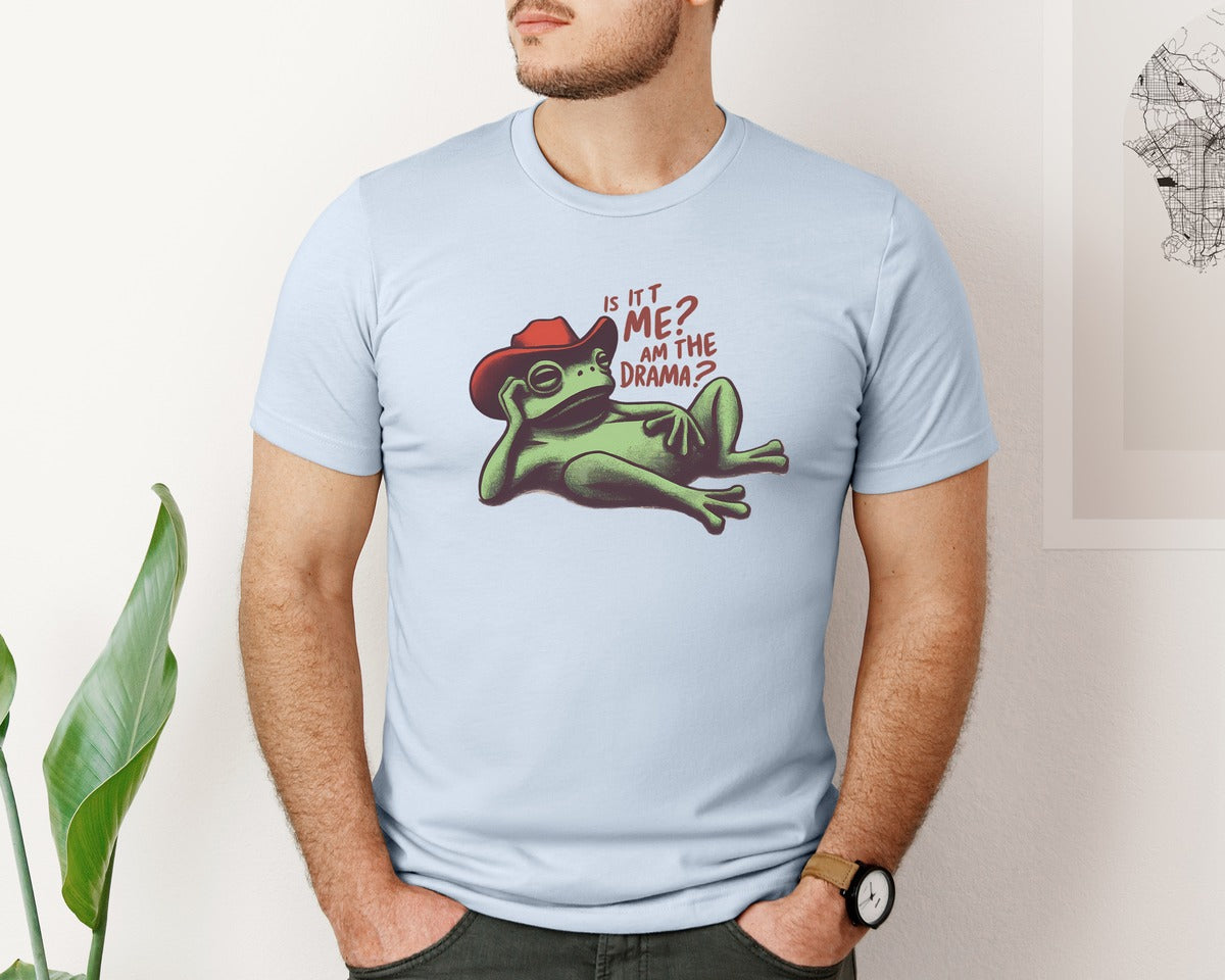 brand:Bella Canvas|color:Light Blue|Drama Frog Funny Cowboy Aesthetic Graphic T-Shirt