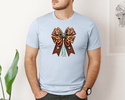 brand:Bella Canvas|color:Light Blue|Western Leopard Bow Bohemian Coquette Graphic T-Shirt