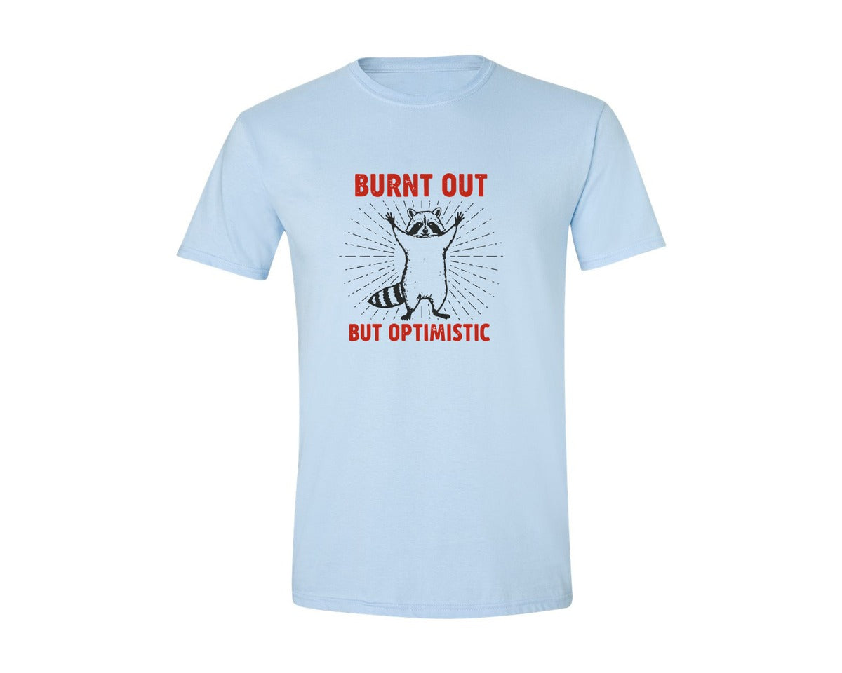 brand:Generic|color:Light Blue|Burnt Out But Optimistic Raccoon Graphic T-Shirt