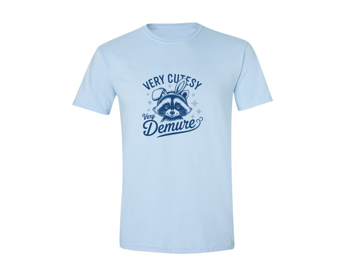 brand:Generic|color:Light Blue|Very Cutesy Very Demure Raccoon T Shirt Graphic T-Shirt