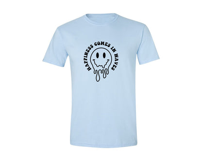 brand:Generic|color:Light Blue|Happiness Comes In Waves Wavy Graphic T-Shirt