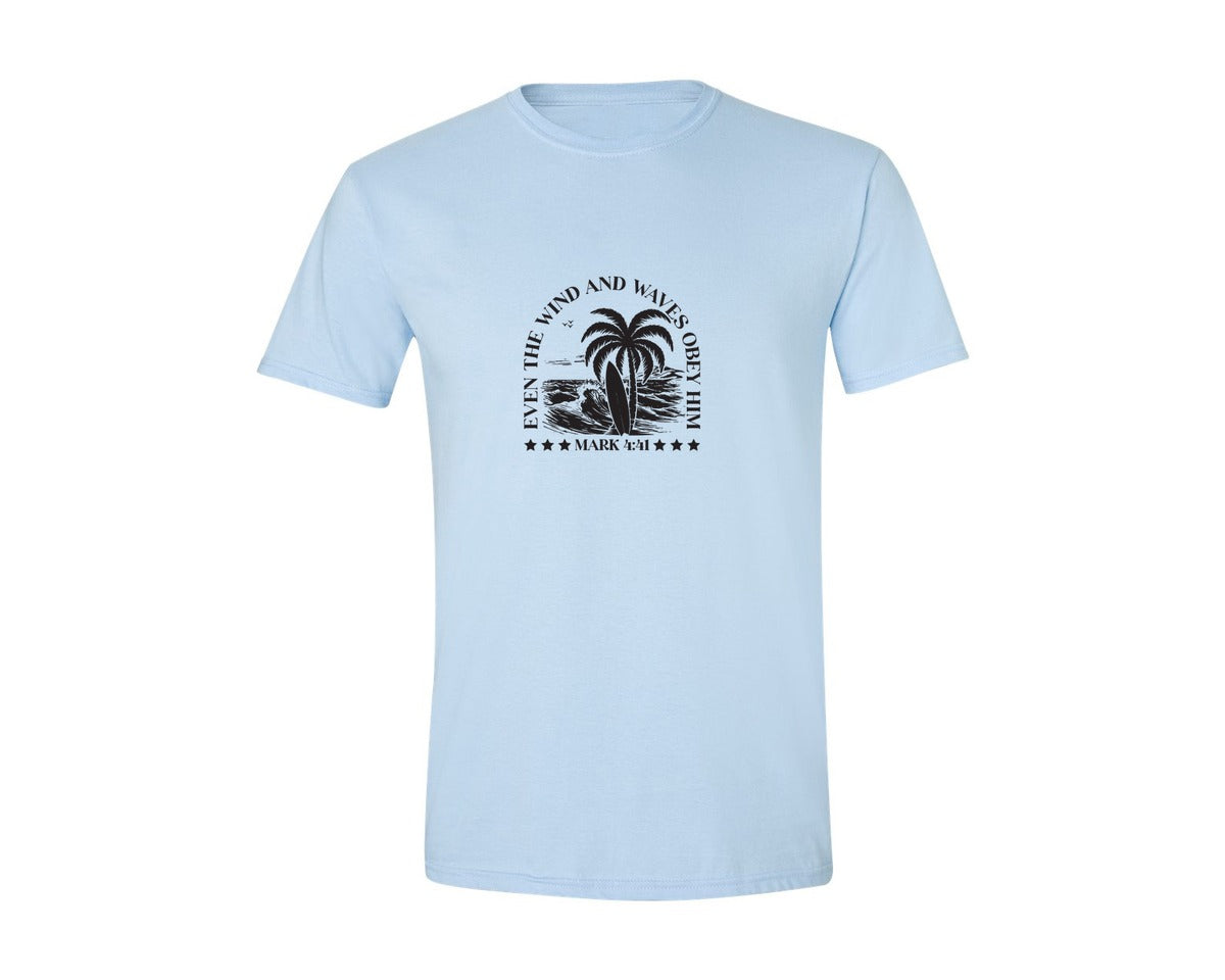brand:Generic|color:Light Blue|Wind And Waves Obey Him Mark 441 Graphic T-Shirt