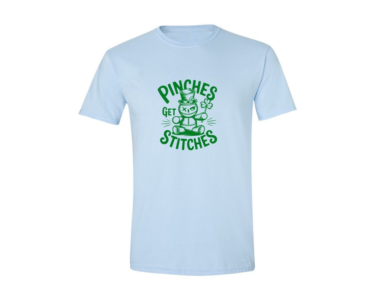 brand:Generic|color:Light Blue|Pinches Get Stitches Funny St Patri Graphic T-Shirt