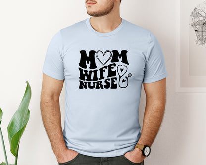 brand:Bella Canvas|color:Light Blue|Mom Wife Nurse Wavy Graphic T-Shirt