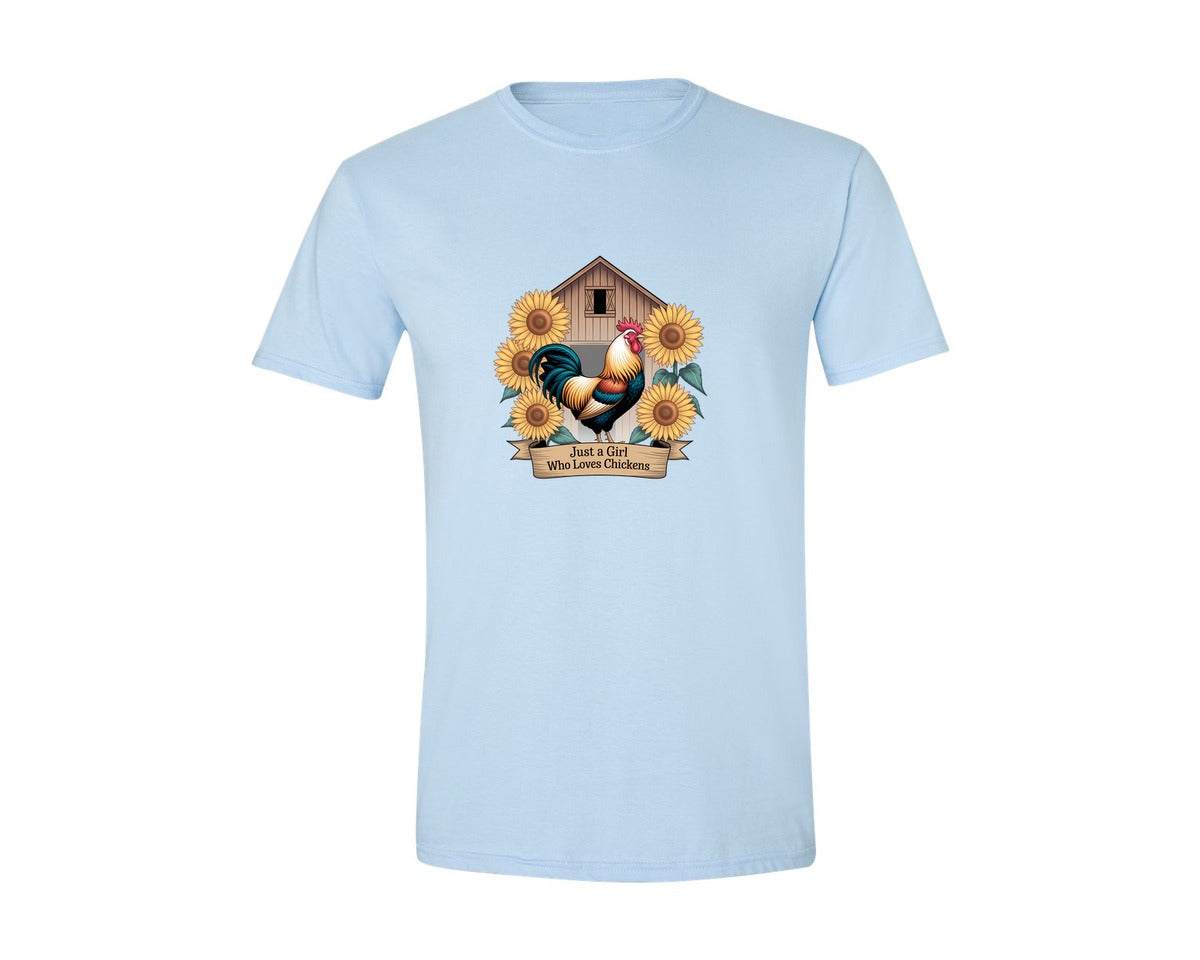 brand:Generic|color:Light Blue|Just A Girl Who Loves Chickens 8 Graphic T-Shirt