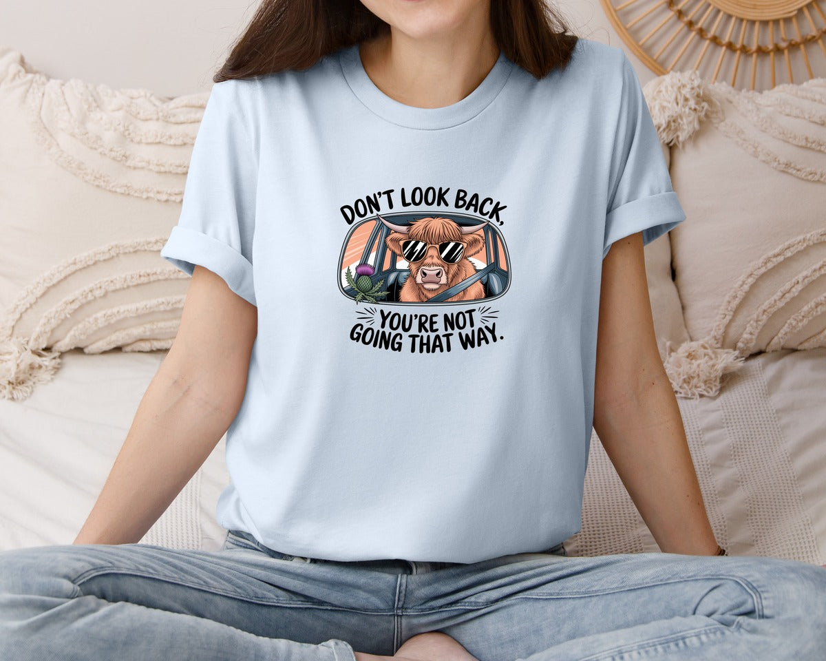 brand:Bella Canvas|color:Light Blue|Dont Look Back Highland Cow Graphic T-Shirt