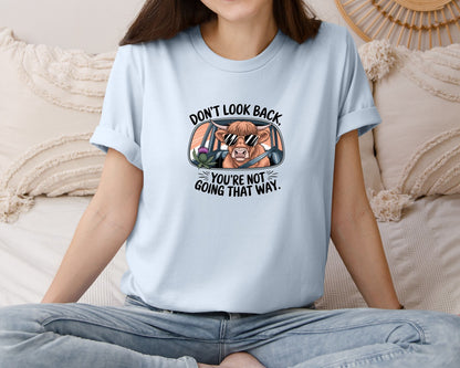 brand:Bella Canvas|color:Light Blue|Dont Look Back Highland Cow Graphic T-Shirt