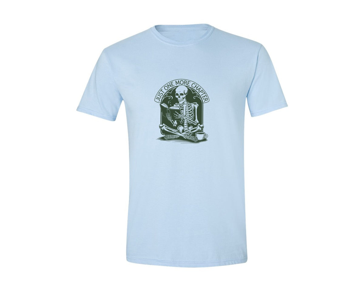 brand:Generic|color:Light Blue|Just One More Chapter Skeleton Coffee 2 Graphic T-Shirt