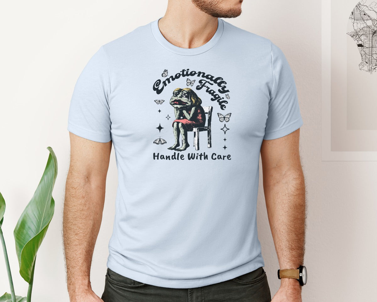 brand:Bella Canvas|color:Light Blue|Frog Woman With Tears Emotionally Shirt Graphic T-Shirt