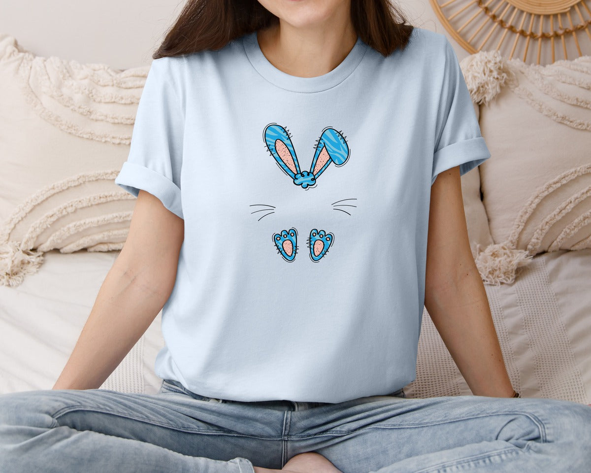 brand:Bella Canvas|color:Light Blue|Boys Easter Monogram Bunny Graphic T-Shirt