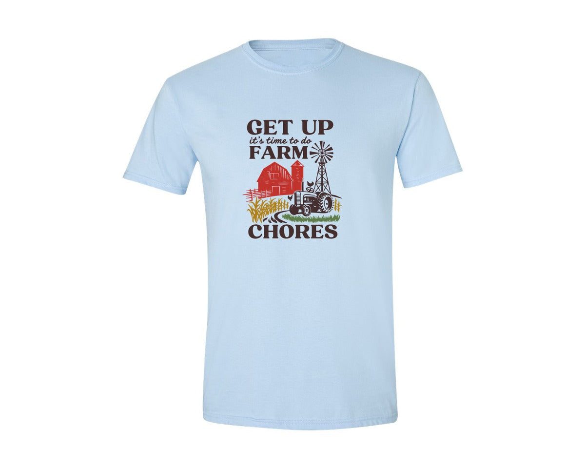 brand:Generic|color:Light Blue|Get Up Its Time To Do Farm Chores 2 Graphic T-Shirt