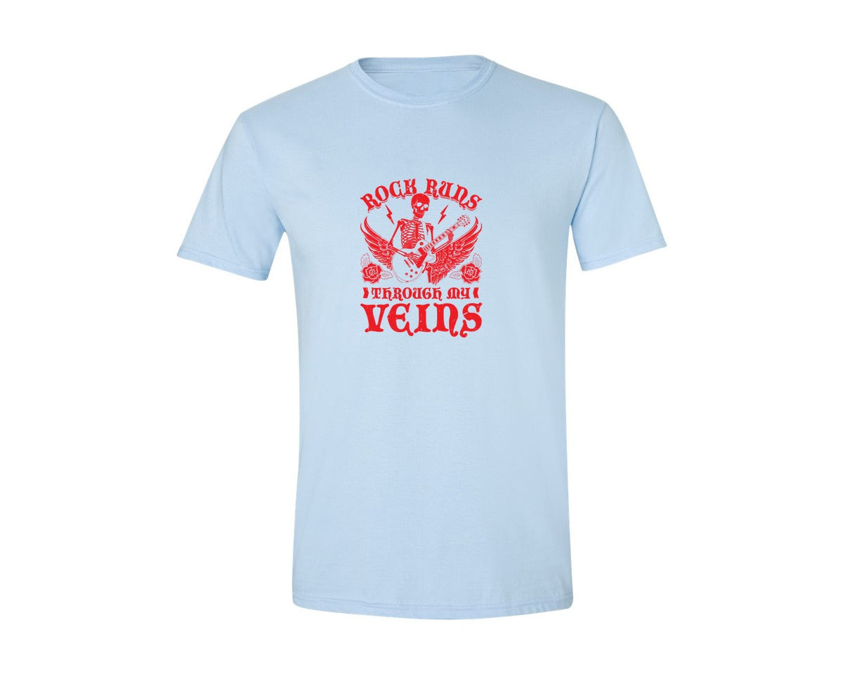 brand:Generic|color:Light Blue|Rock Runs Through My Veins Design Graphic T-Shirt