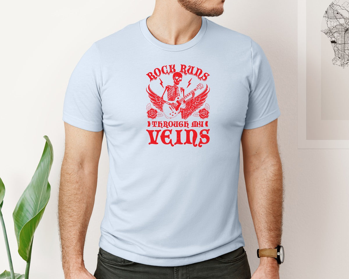 brand:Bella Canvas|color:Light Blue|Rock Runs Through My Veins Design Graphic T-Shirt