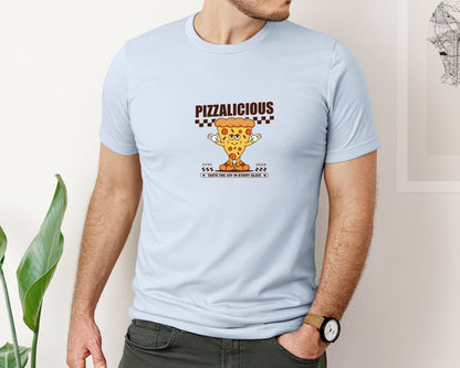 brand:Bella Canvas|color:Light Blue|Vintage Slice Pizza Cartoon Character Graphic T-Shirt