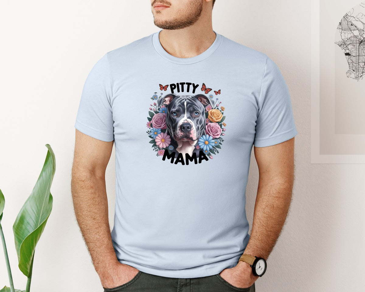 brand:Bella Canvas|color:Light Blue|Pitty Mama Cute Pitbull Dog 2 Graphic T-Shirt