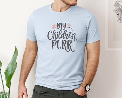 brand:Bella Canvas|color:Light Blue|My Children Purr Cute Cat Quote Graphic T-Shirt