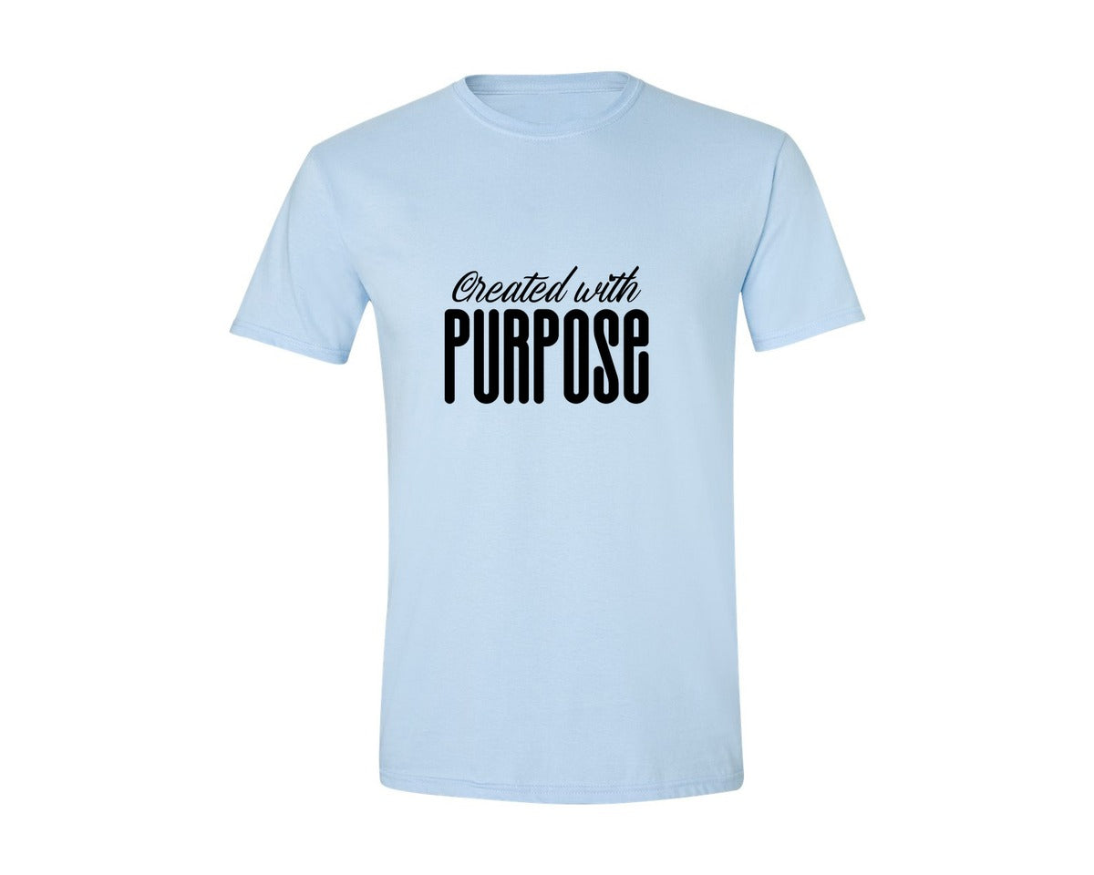 brand:Generic|color:Light Blue|Created With Purpose Sleeve Design Graphic T-Shirt