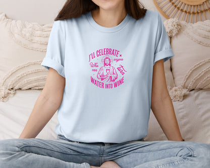 brand:Bella Canvas|color:Light Blue|Jesus Water Into Wine Design Graphic T-Shirt