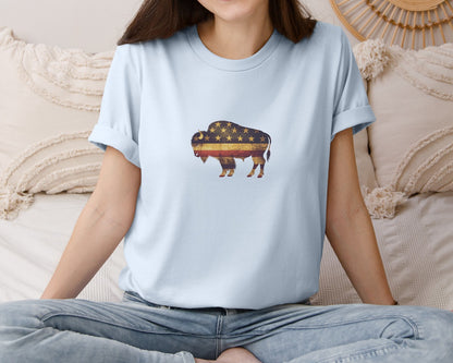 brand:Bella Canvas|color:Light Blue|American Bison Patriotic Usa Flag 4 Graphic T-Shirt