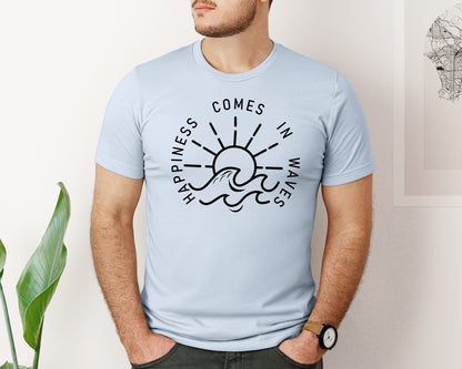brand:Bella Canvas|color:Light Blue|Happiness Comes In Waves Graphic T-Shirt