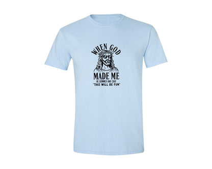 brand:Generic|color:Light Blue|God Humor Christian Faith Graphic T-Shirt
