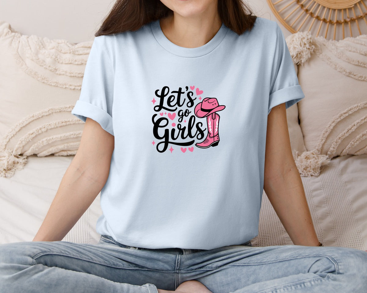 brand:Bella Canvas|color:Light Blue|Lets Go Girls Western Cowgirl Graphic T-Shirt