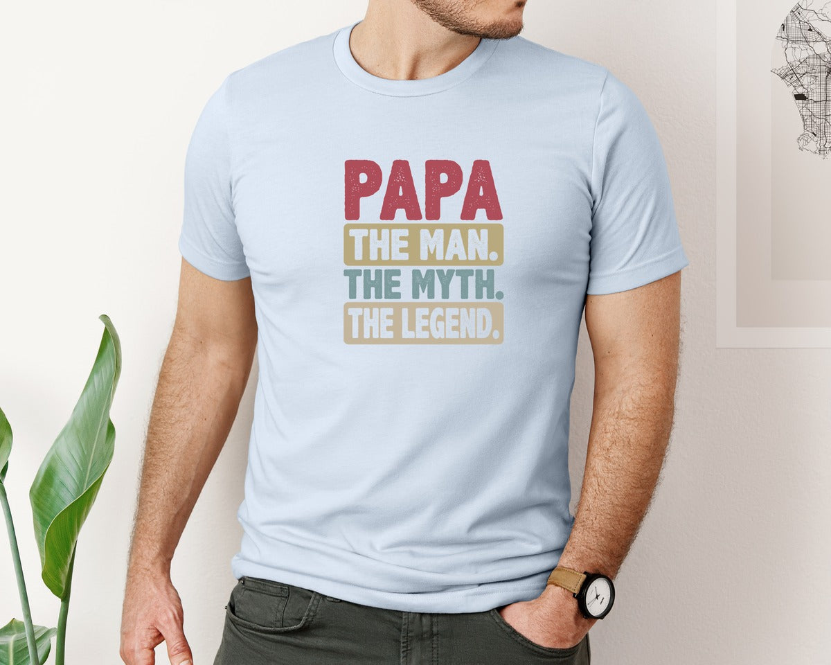 brand:Bella Canvas|color:Light Blue|Papa Shirt Father Shirt Graphic T-Shirt