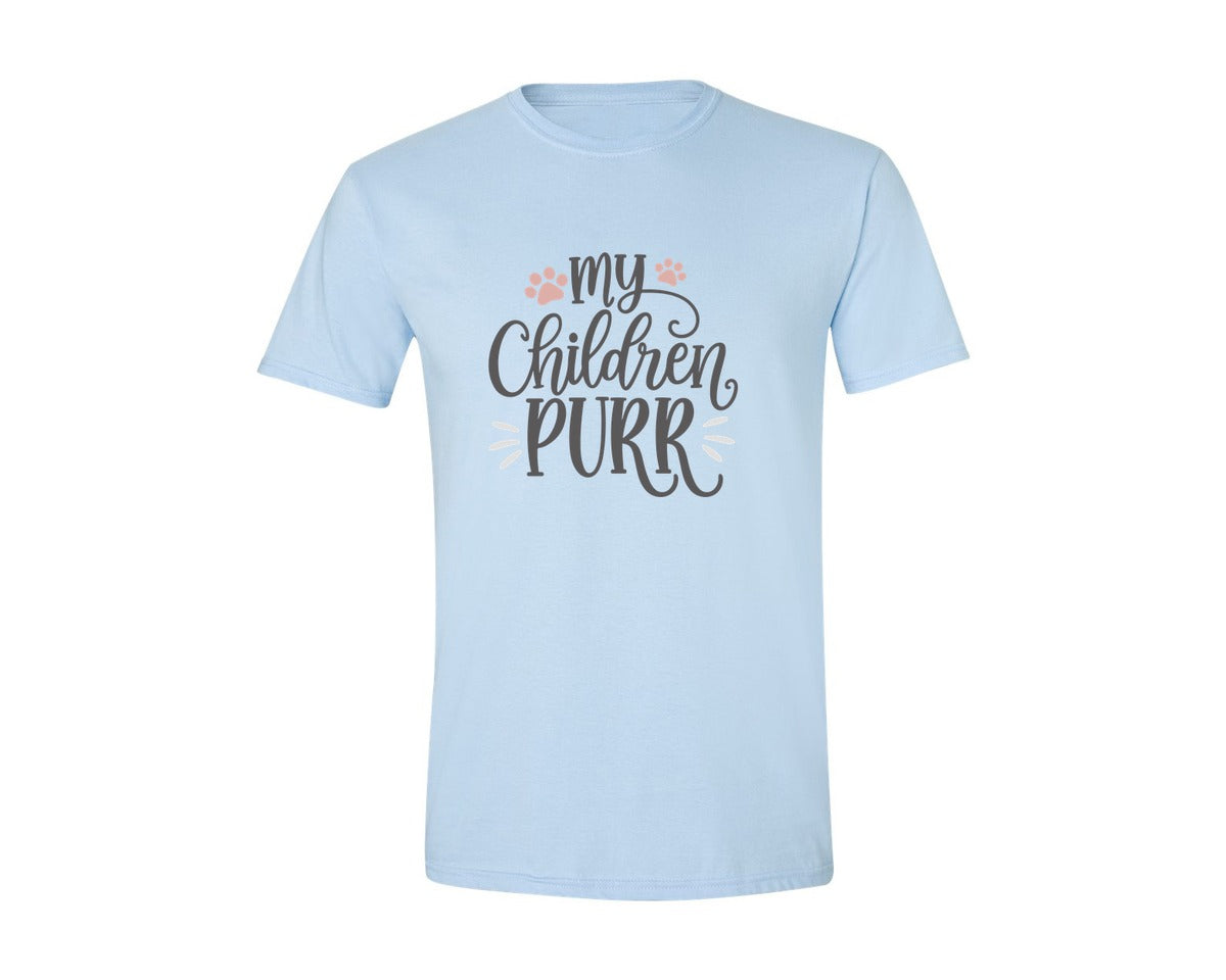 brand:Generic|color:Light Blue|My Children Purr Cute Cat Quote Graphic T-Shirt
