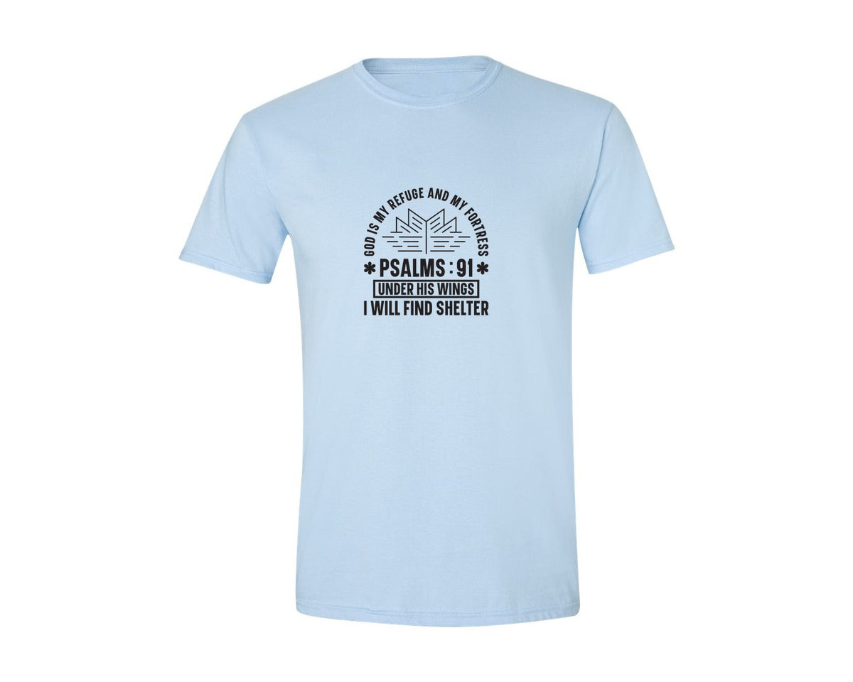 brand:Generic|color:Light Blue|God Is My Refuge Psalms 91 Desi Graphic T-Shirt