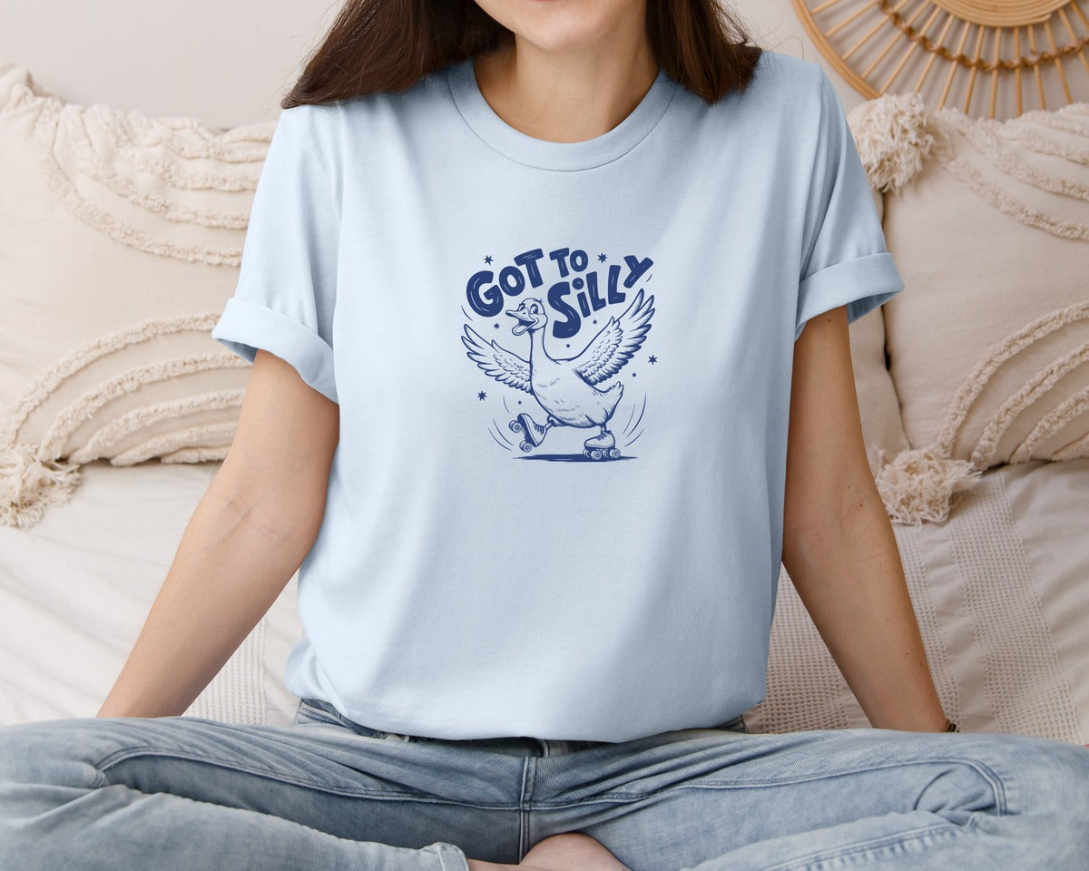 brand:Bella Canvas|color:Light Blue|Funny Goose Got Too Silly Design Graphic T-Shirt