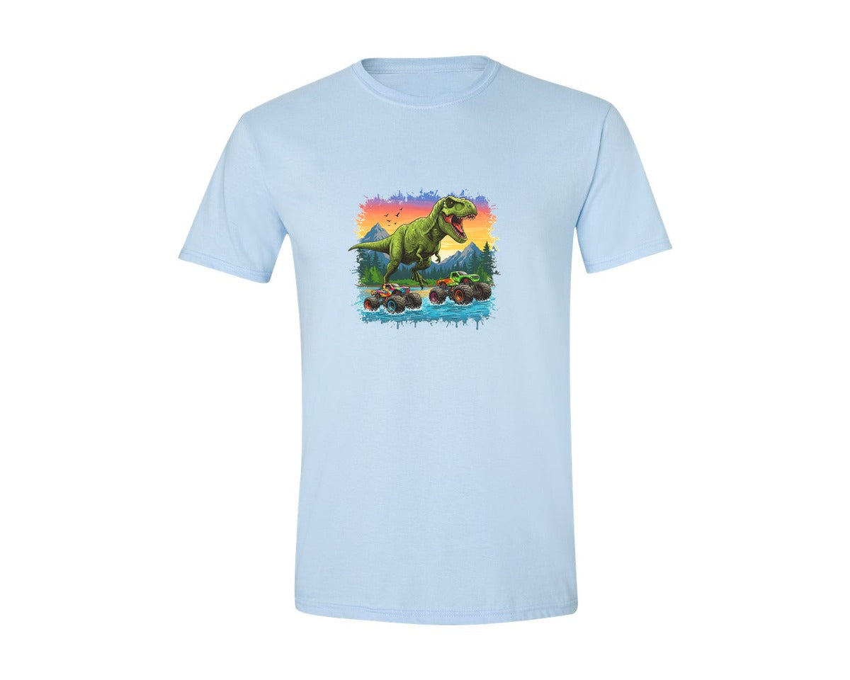 brand:Generic|color:Light Blue|Dinosaur Monster Truck T Rex Graphic T-Shirt