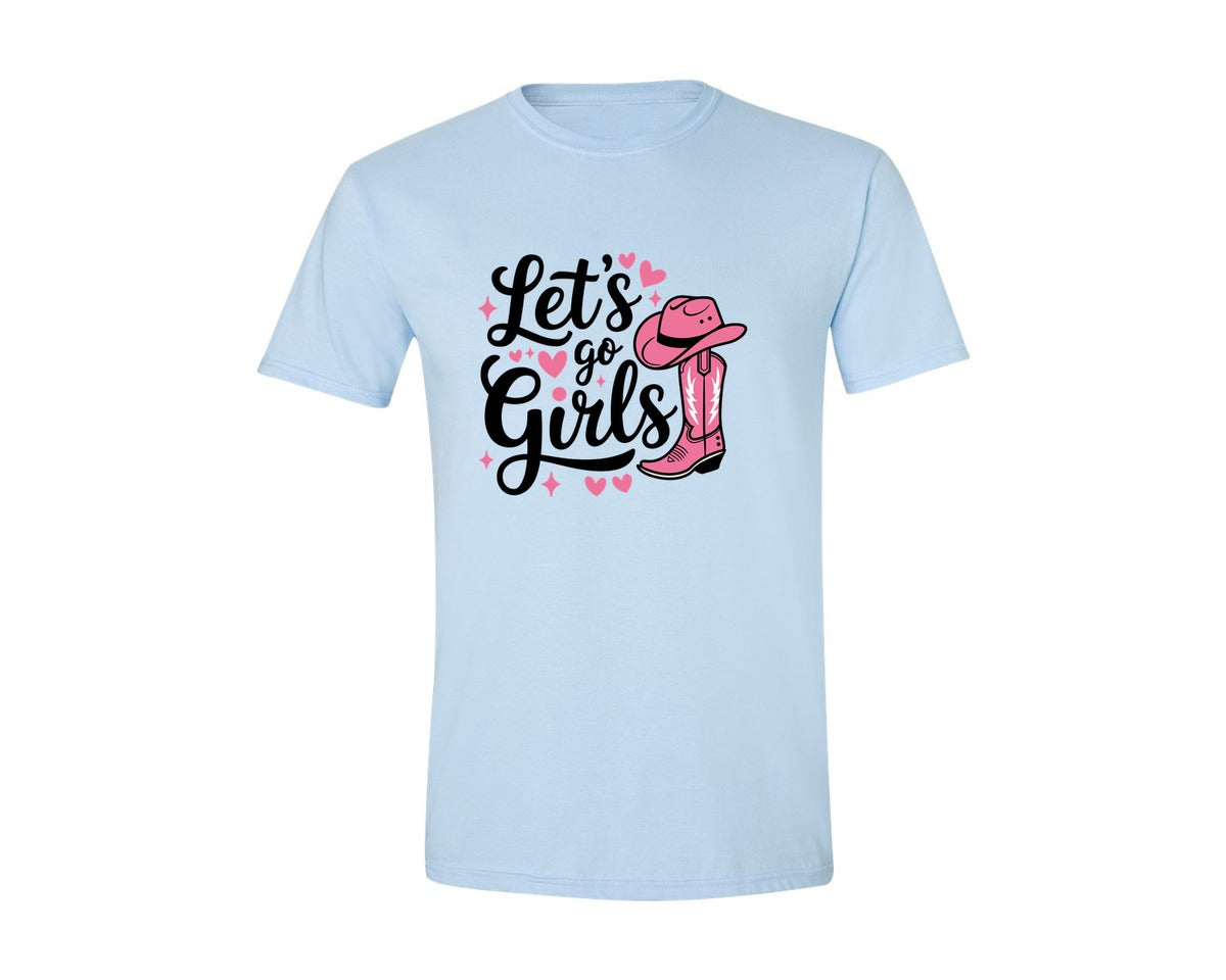 brand:Generic|color:Light Blue|Lets Go Girls Western Cowgirl Graphic T-Shirt