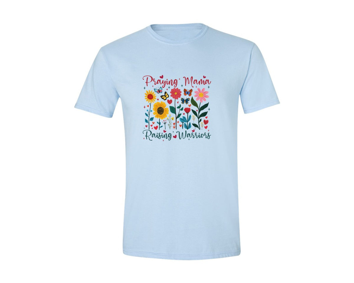 brand:Generic|color:Light Blue|Praying Mama Raising Warriors Boho Graphic T-Shirt