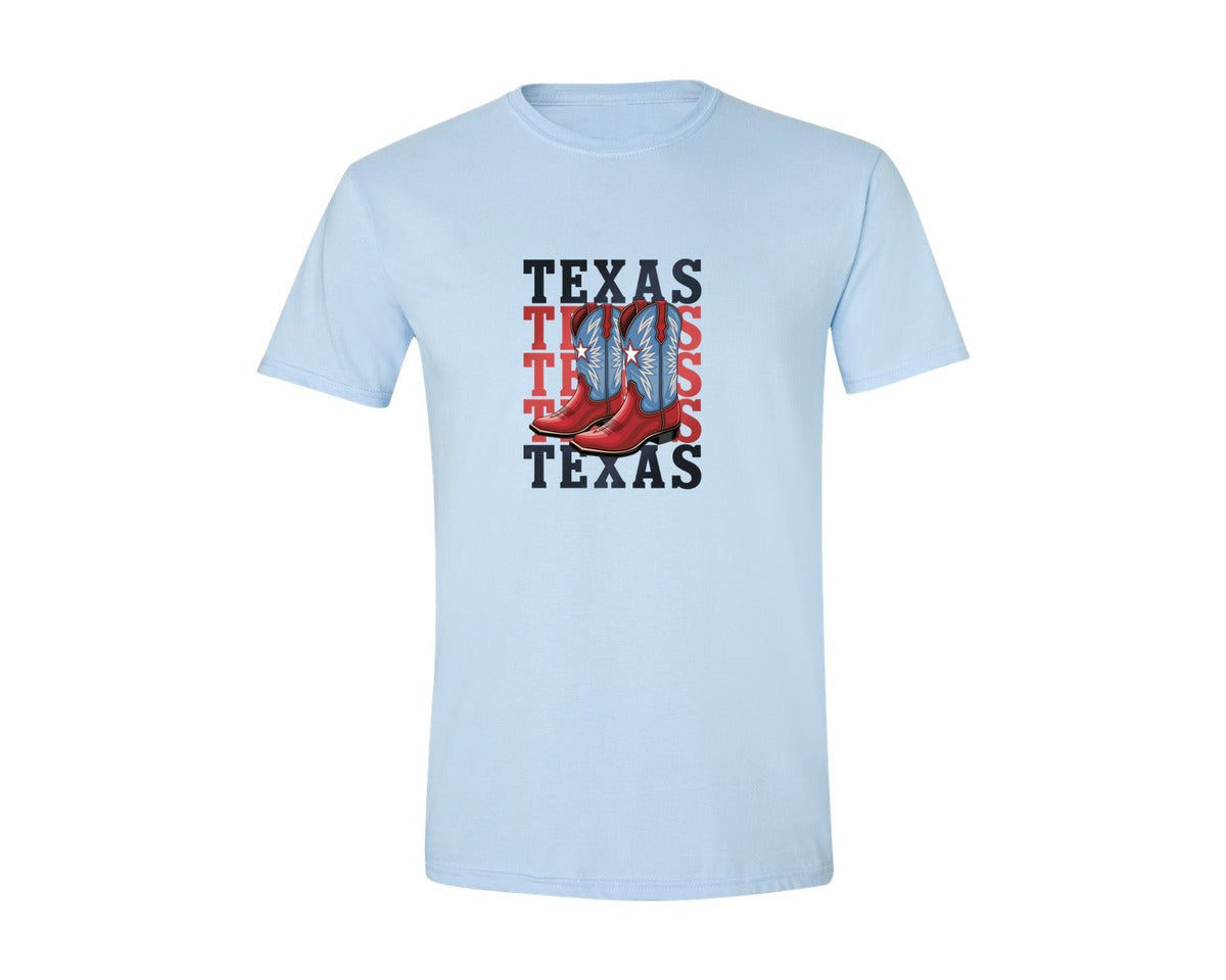brand:Generic|color:Light Blue|Texas Cowboy Boots Western Rodeo 4 Graphic T-Shirt