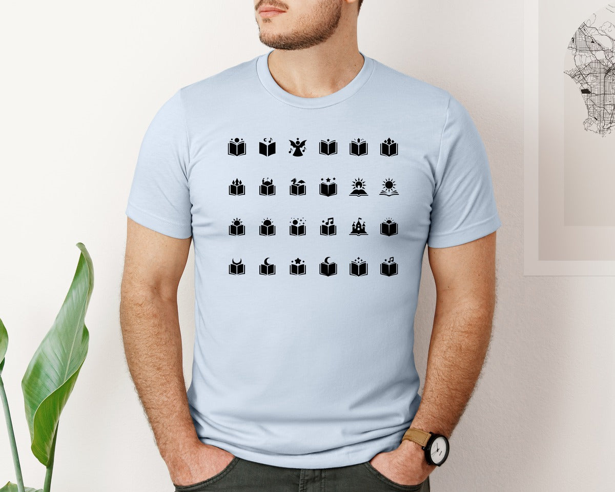 brand:Bella Canvas|color:Light Blue|Open Book With Fantasy Graphic T-Shirt