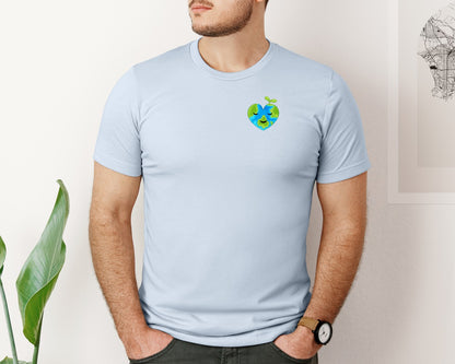 brand:Bella Canvas|color:Light Blue|Love Heart Earth Globe Pocket Design Graphic T-Shirt