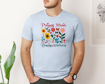 brand:Bella Canvas|color:Light Blue|Praying Mama Raising Warriors Boho Graphic T-Shirt
